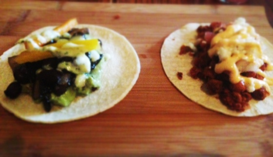 Portobello Taco (left) and Sweet Potato Taco (right)